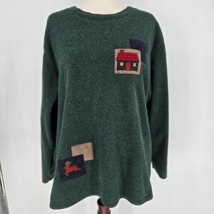 Holiday Lodge Christmas Lodge Fleece Womens Sweater XL Cabin Deer Vintage 90s XL